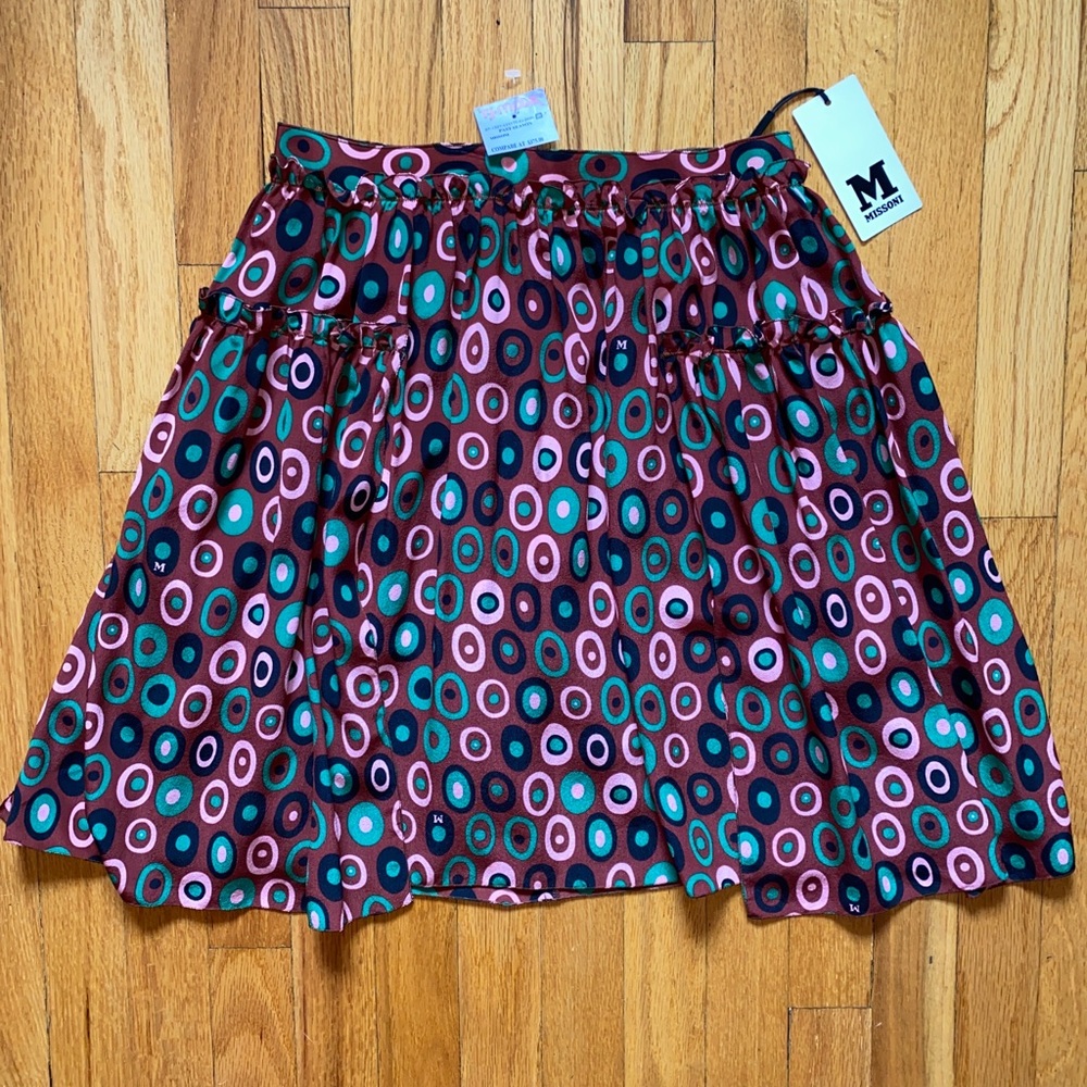 Missoni Silk Skirt Logo Scarf Print 42 Y2K Vintage XS Silk Chiffon Coquette New - Picture 11 of 16